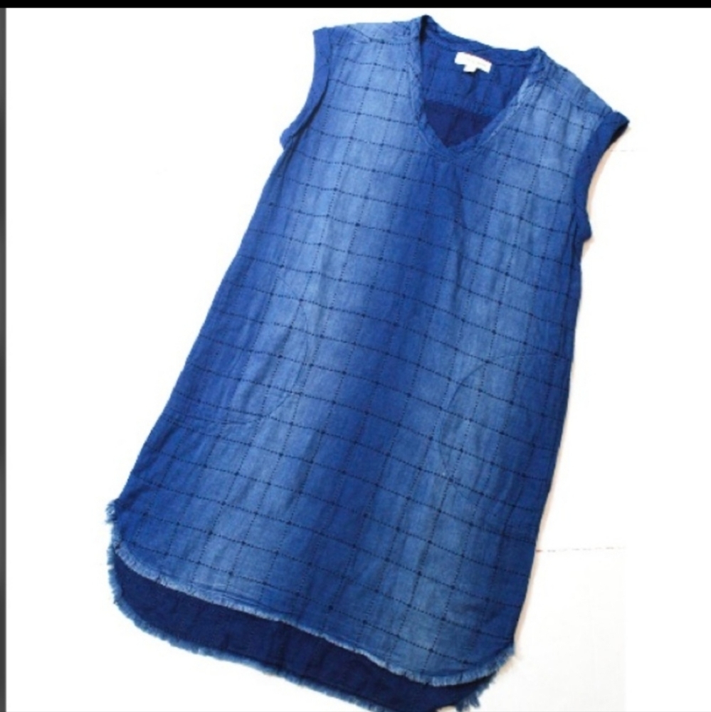 CLOTH & STONE FRAYED TUNIC SLEEVELESS V NECK ASYMMETRICAL HEM SIDE POCKETS XS